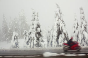 Motorcyclist under snow