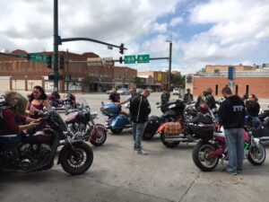 VCA (Veterans Charity Ride) motorcycle group taking break at intersection